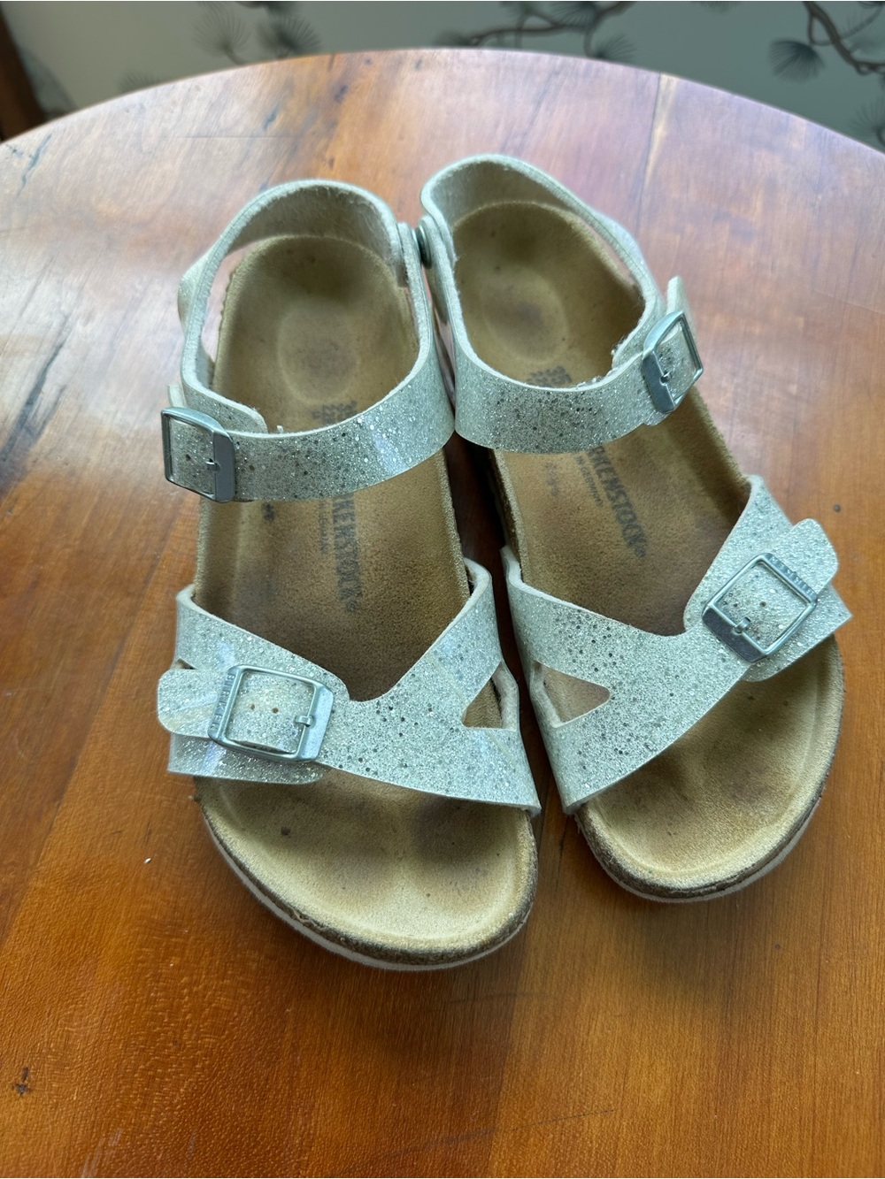 Birkenstock Rio Glitter Sandals EU 35 US Kids 4 Silver Shimmer Ankle Strap